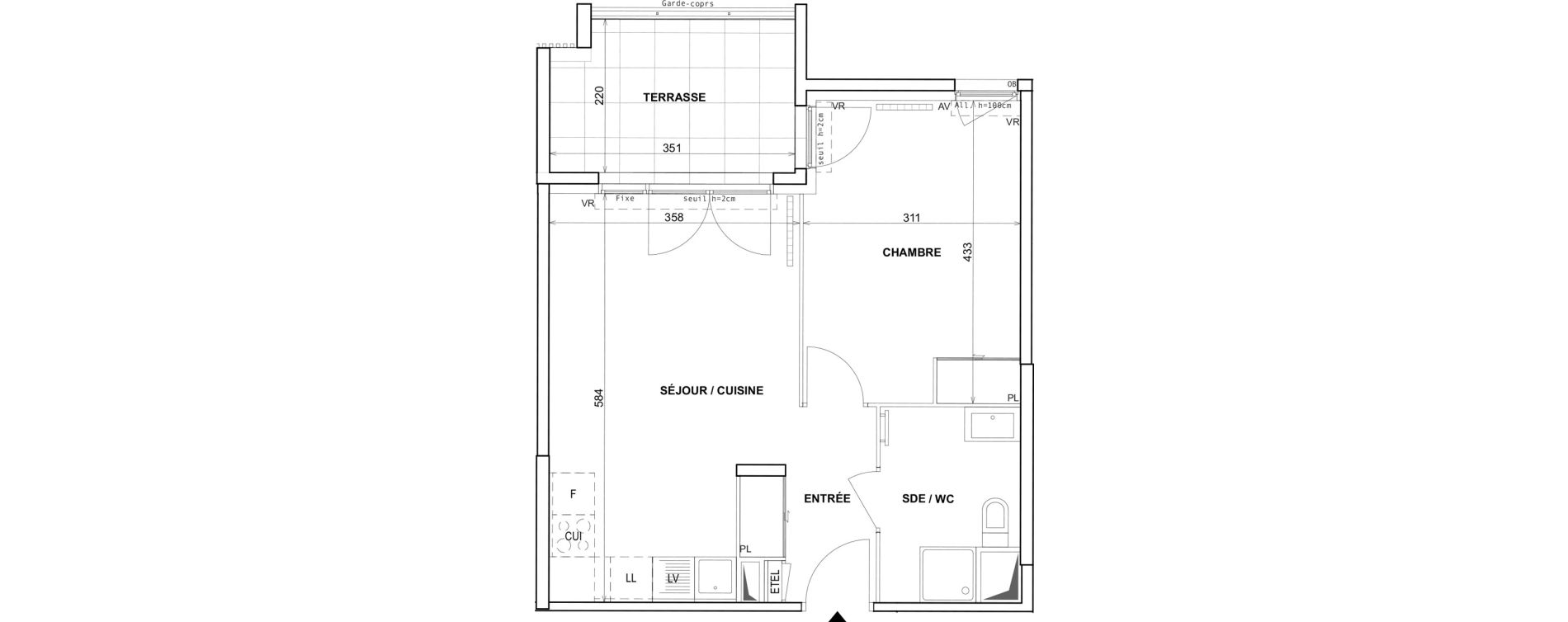 Appartement T2 de 41,71 m2 &agrave; Fr&eacute;jus Reyran