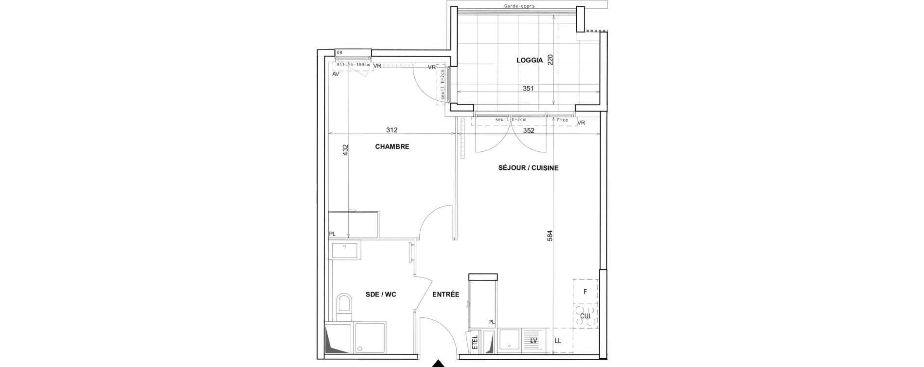 Appartement T2 de 41,22 m2 &agrave; Fr&eacute;jus Reyran