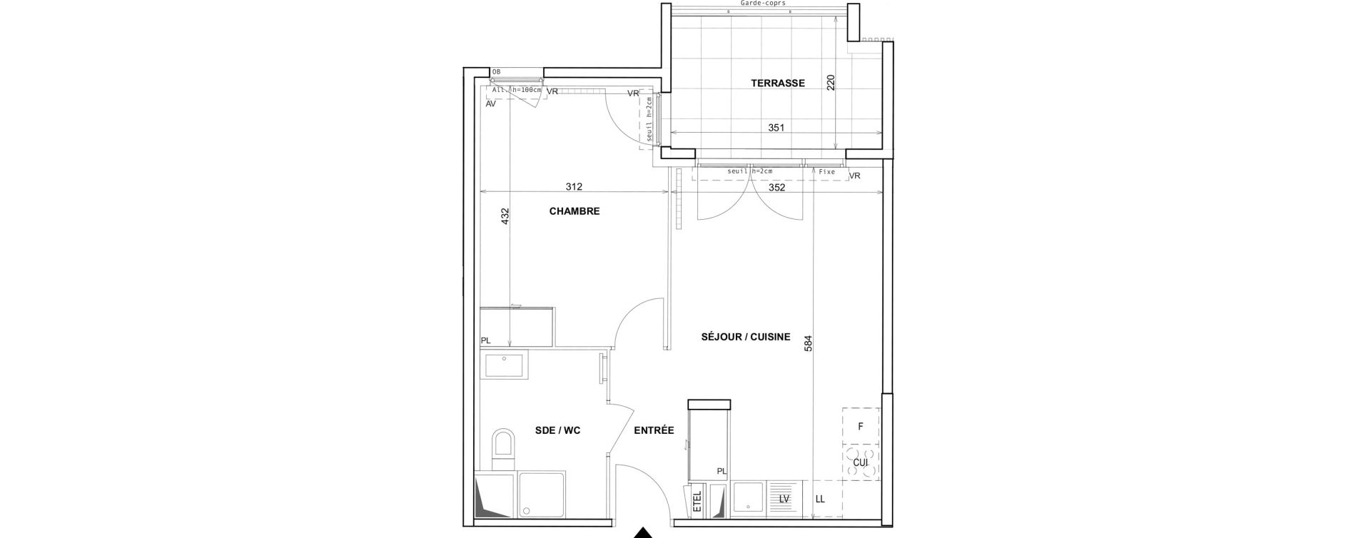 Appartement T2 de 41,22 m2 &agrave; Fr&eacute;jus Reyran