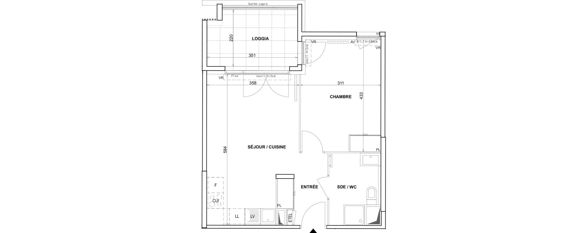 Appartement T2 de 41,71 m2 &agrave; Fr&eacute;jus Reyran