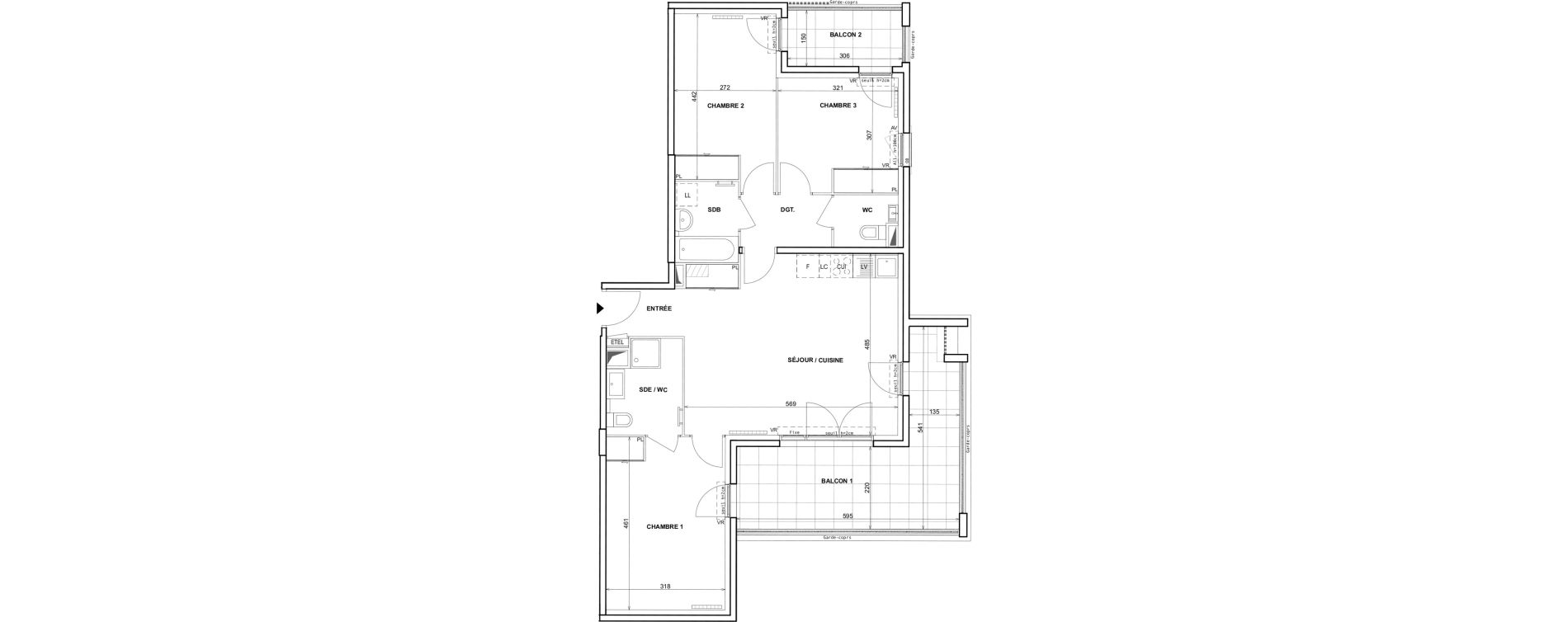 Appartement T4 de 80,58 m2 &agrave; Fr&eacute;jus Reyran