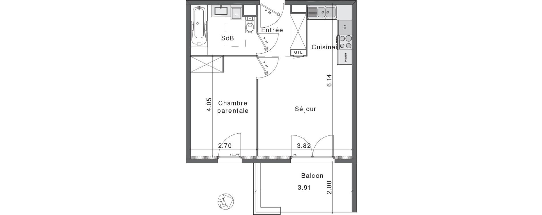 Appartement T2 de 39,89 m2 &agrave; Fr&eacute;jus Colombier