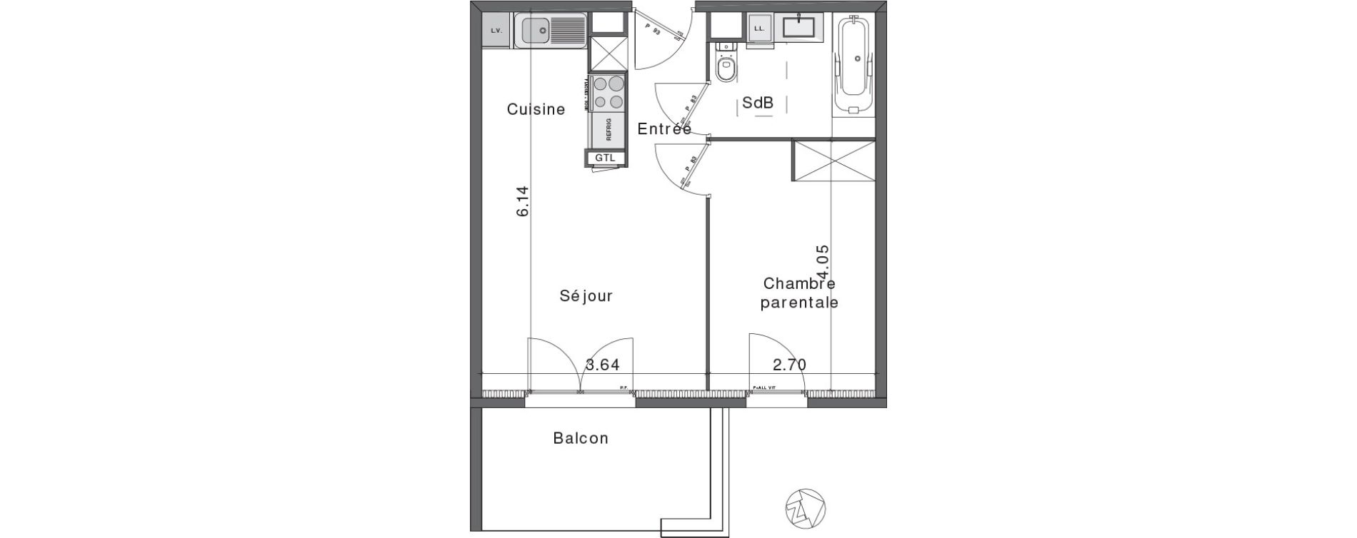 Appartement T2 de 38,69 m2 &agrave; Fr&eacute;jus Colombier