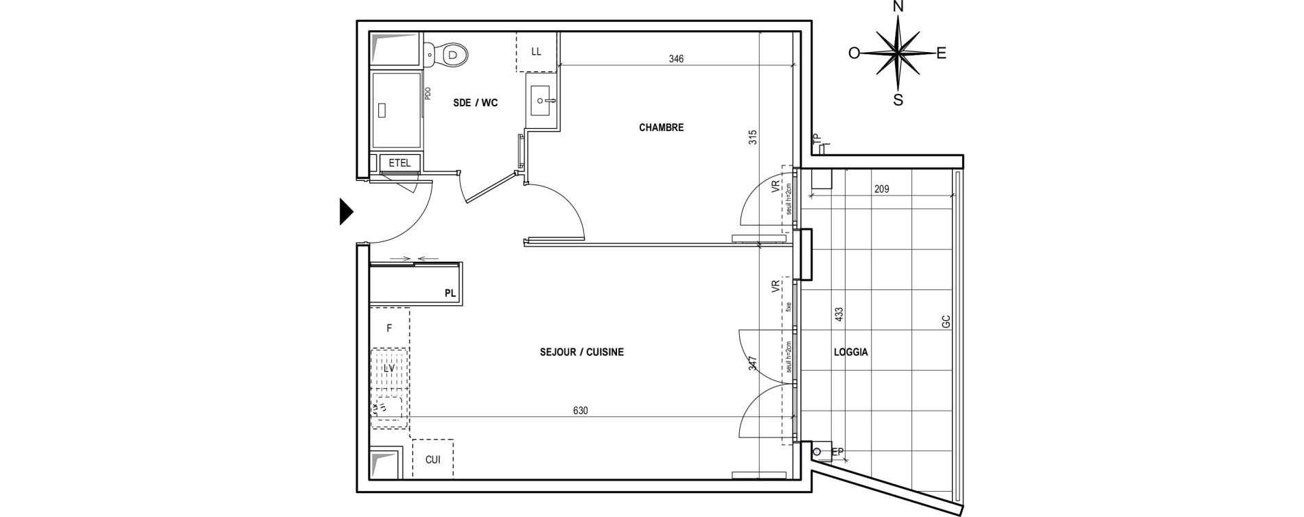 Appartement T2 de 40,47 m2 &agrave; Fr&eacute;jus Centre
