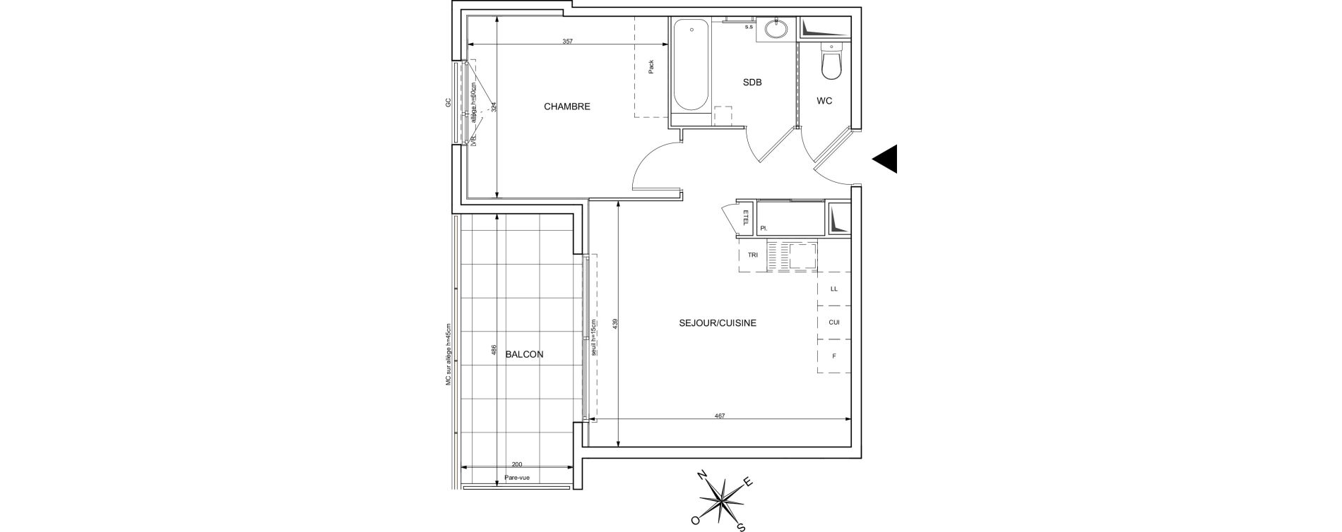 Appartement T2 de 41,29 m2 &agrave; Fr&eacute;jus Centre