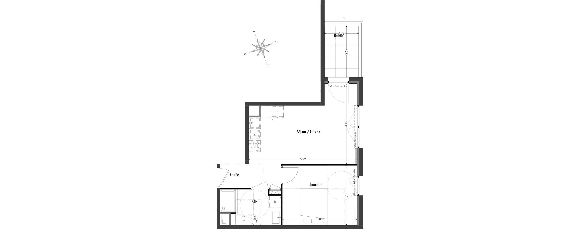 Appartement T2 de 39,50 m2 &agrave; Fr&eacute;jus Vaslescure