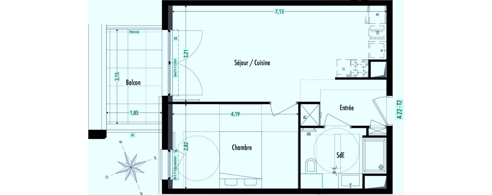 Appartement T2 de 41,65 m2 &agrave; Fr&eacute;jus Vaslescure