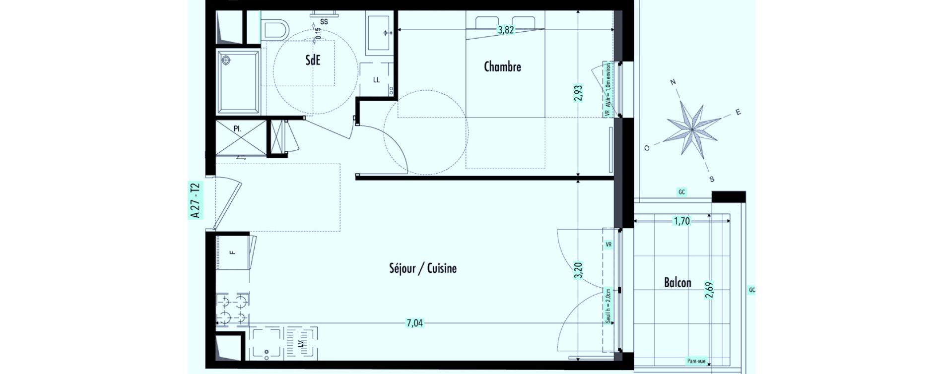 Appartement T2 de 41,98 m2 &agrave; Fr&eacute;jus Vaslescure