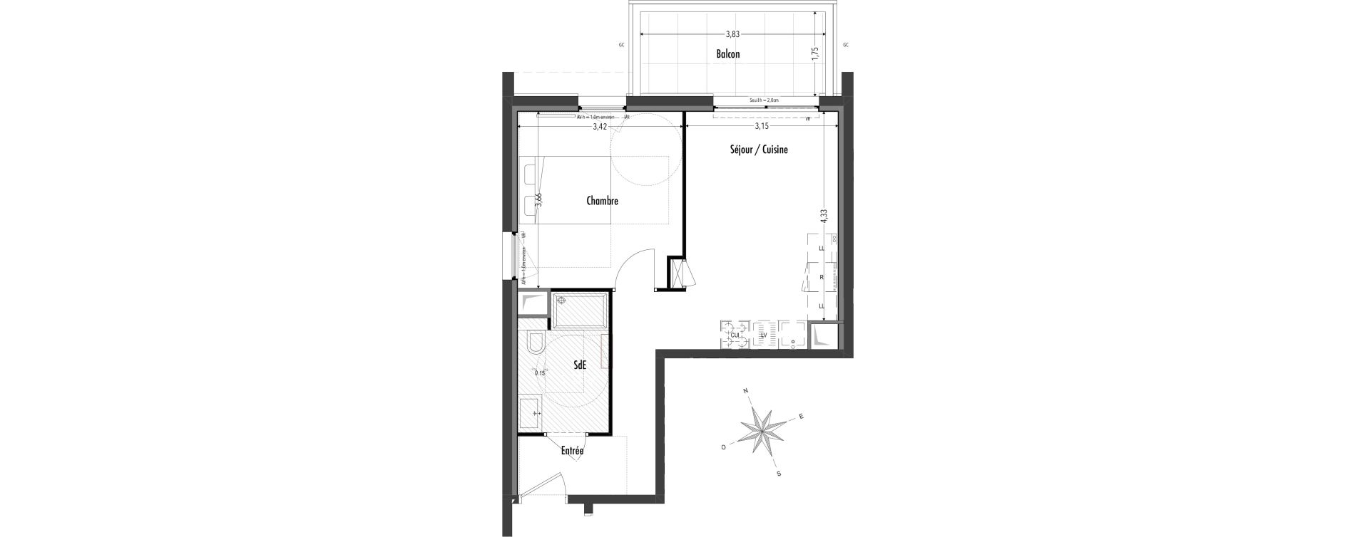 Appartement T2 de 39,49 m2 &agrave; Fr&eacute;jus Vaslescure