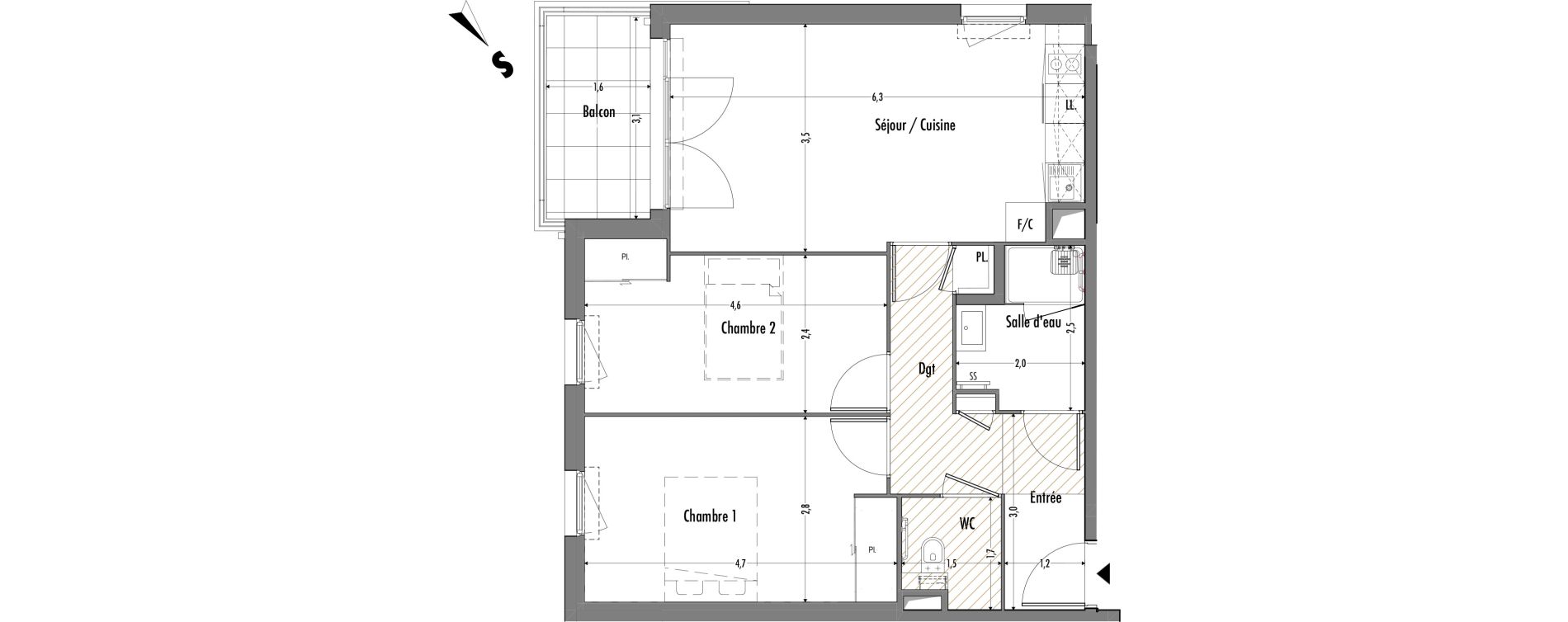 Appartement T3 de 60,54 m2 &agrave; Fr&eacute;jus Centre