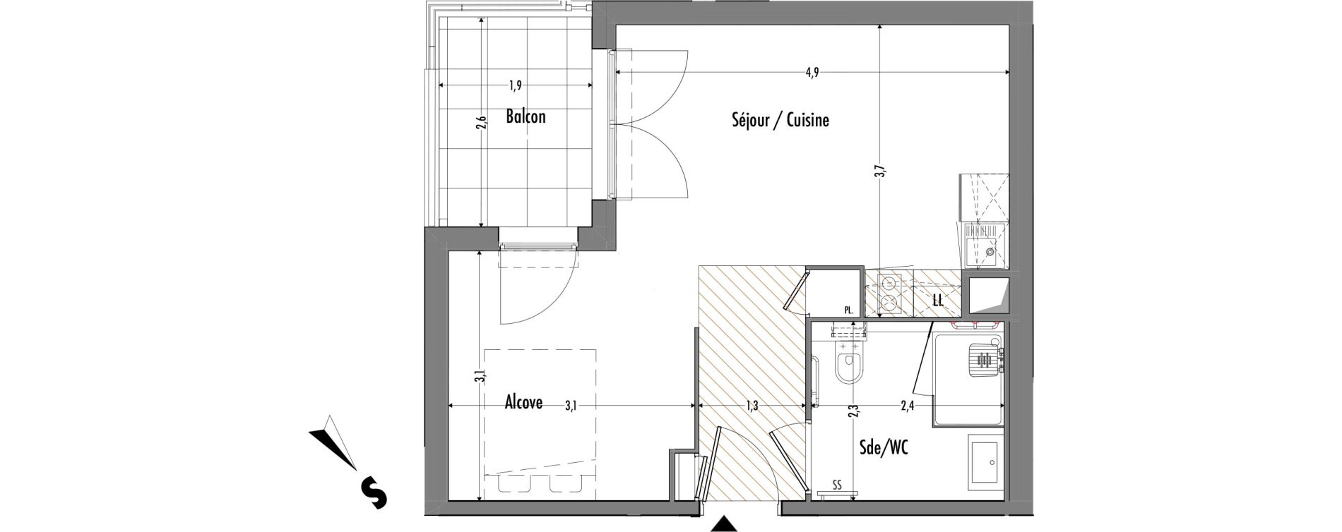 Appartement T1 de 34,90 m2 &agrave; Fr&eacute;jus Centre