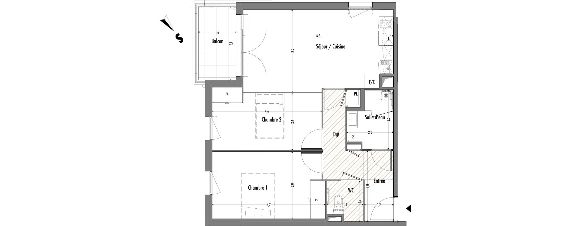 Appartement T3 de 60,54 m2 &agrave; Fr&eacute;jus Centre