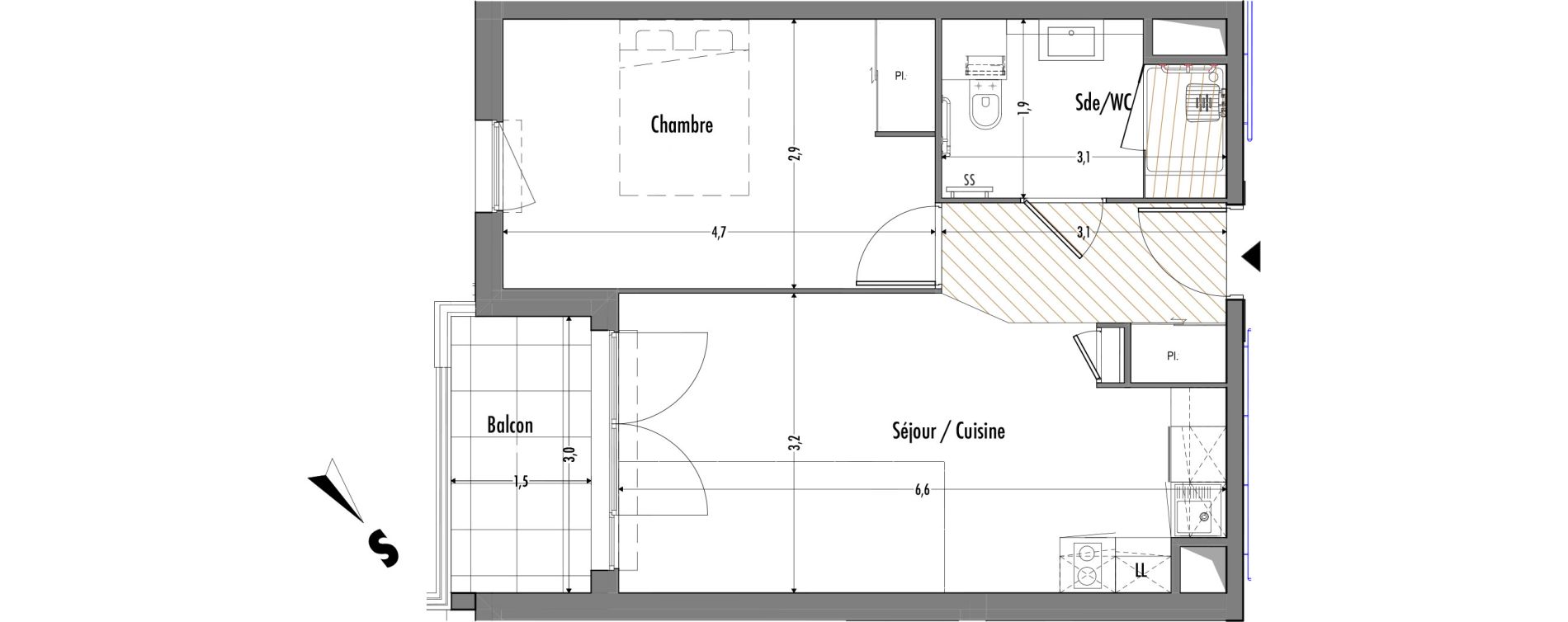 Appartement T2 de 42,88 m2 &agrave; Fr&eacute;jus Centre