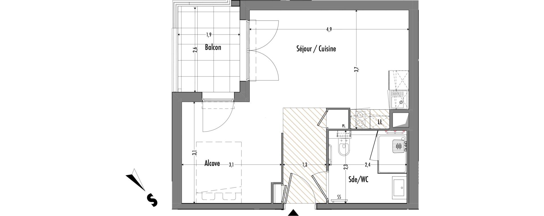 Appartement T1 de 34,90 m2 &agrave; Fr&eacute;jus Centre