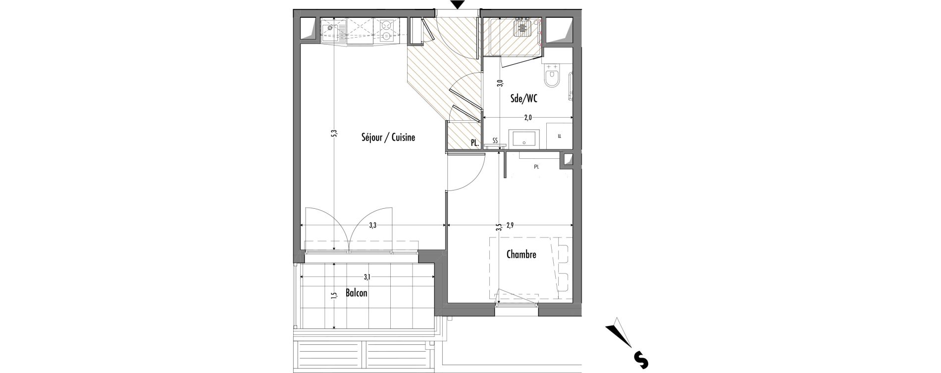 Appartement T1 de 34,81 m2 &agrave; Fr&eacute;jus Centre