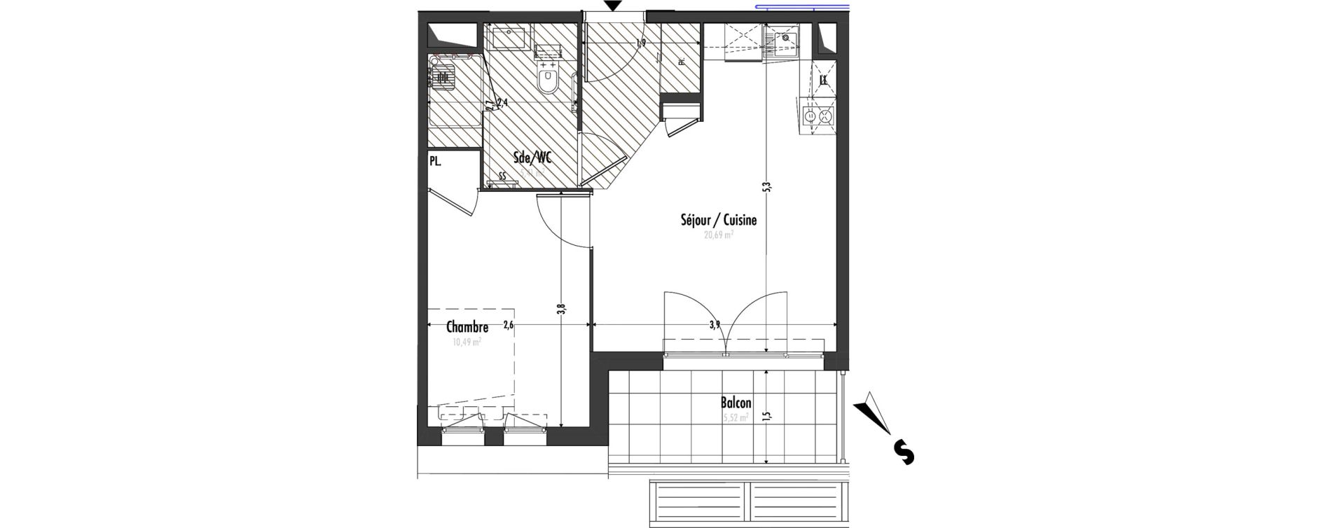 Appartement T1 de 36,59 m2 &agrave; Fr&eacute;jus Centre
