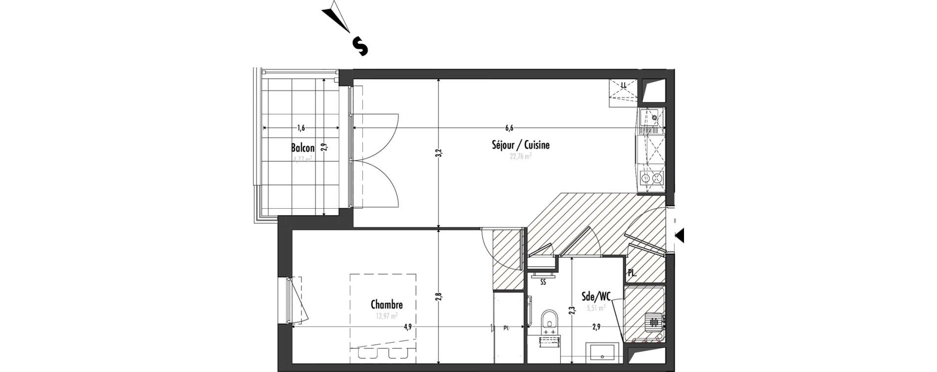 Appartement T2 de 42,24 m2 &agrave; Fr&eacute;jus Centre