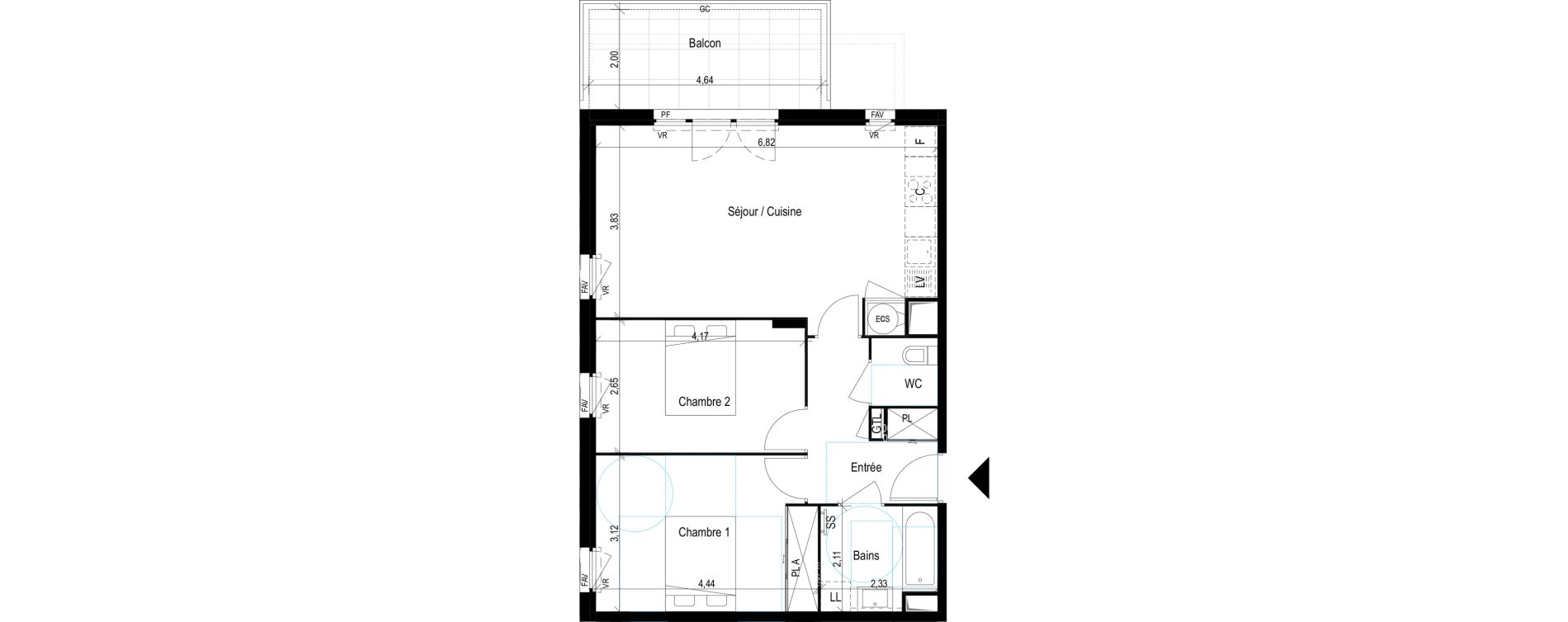 Appartement T3 de 63,87 m2 &agrave; Fr&eacute;jus Reyran