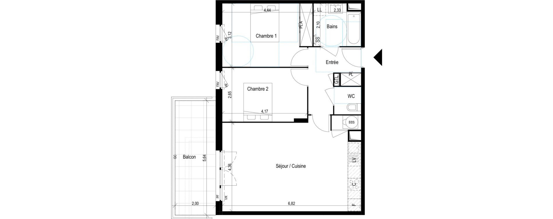 Appartement T3 de 67,60 m2 &agrave; Fr&eacute;jus Reyran