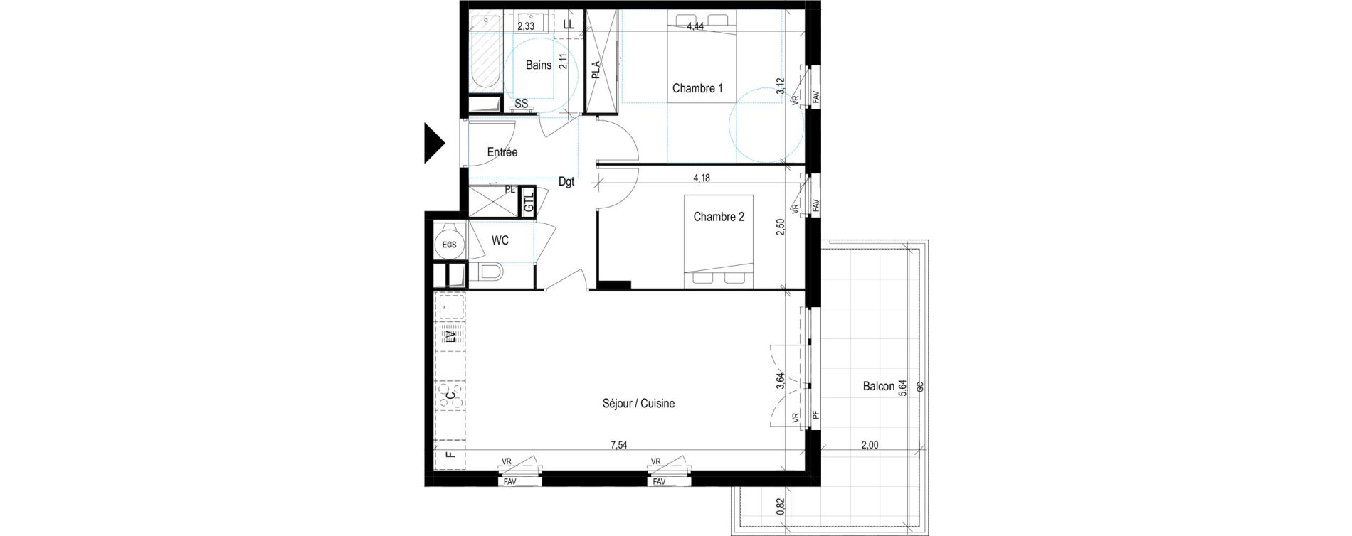 Appartement T3 de 65,27 m2 &agrave; Fr&eacute;jus Reyran