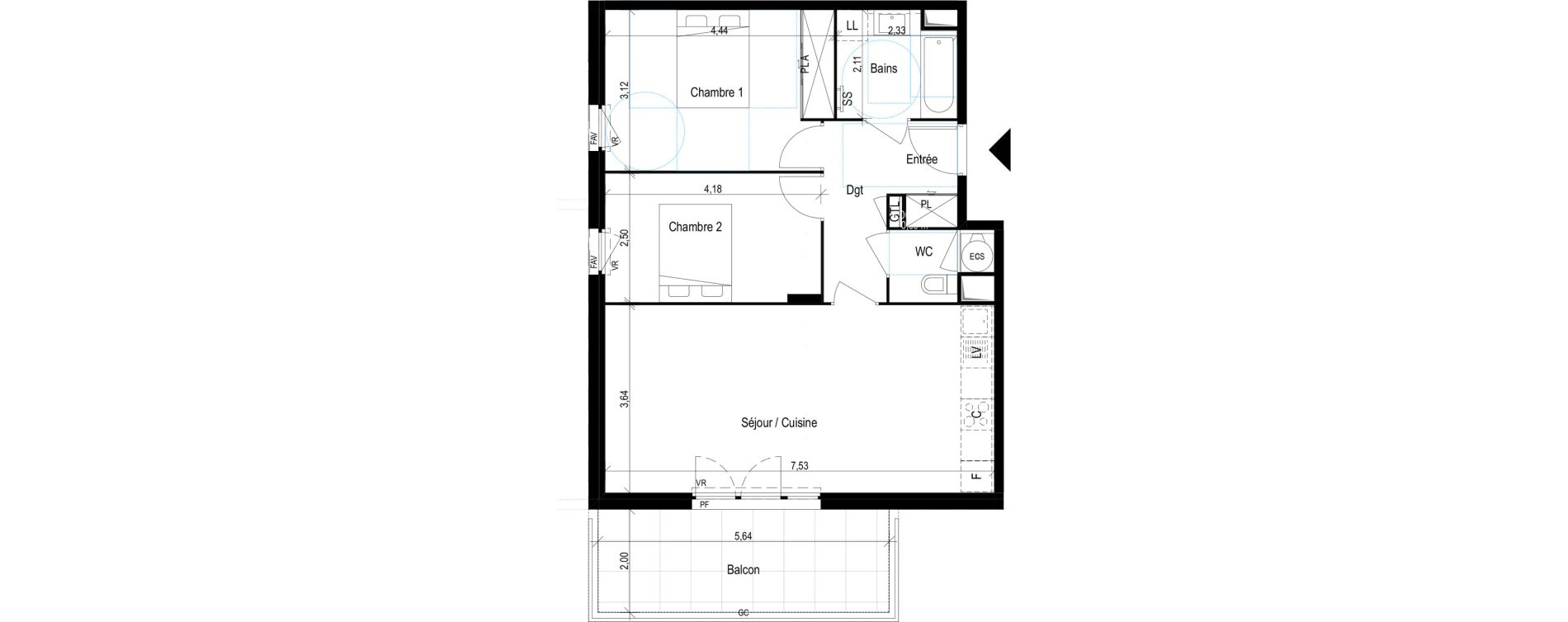Appartement T3 de 65,27 m2 &agrave; Fr&eacute;jus Reyran