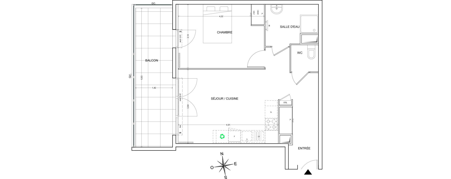 Appartement T2 de 46,76 m2 &agrave; Fr&eacute;jus Vaslescure