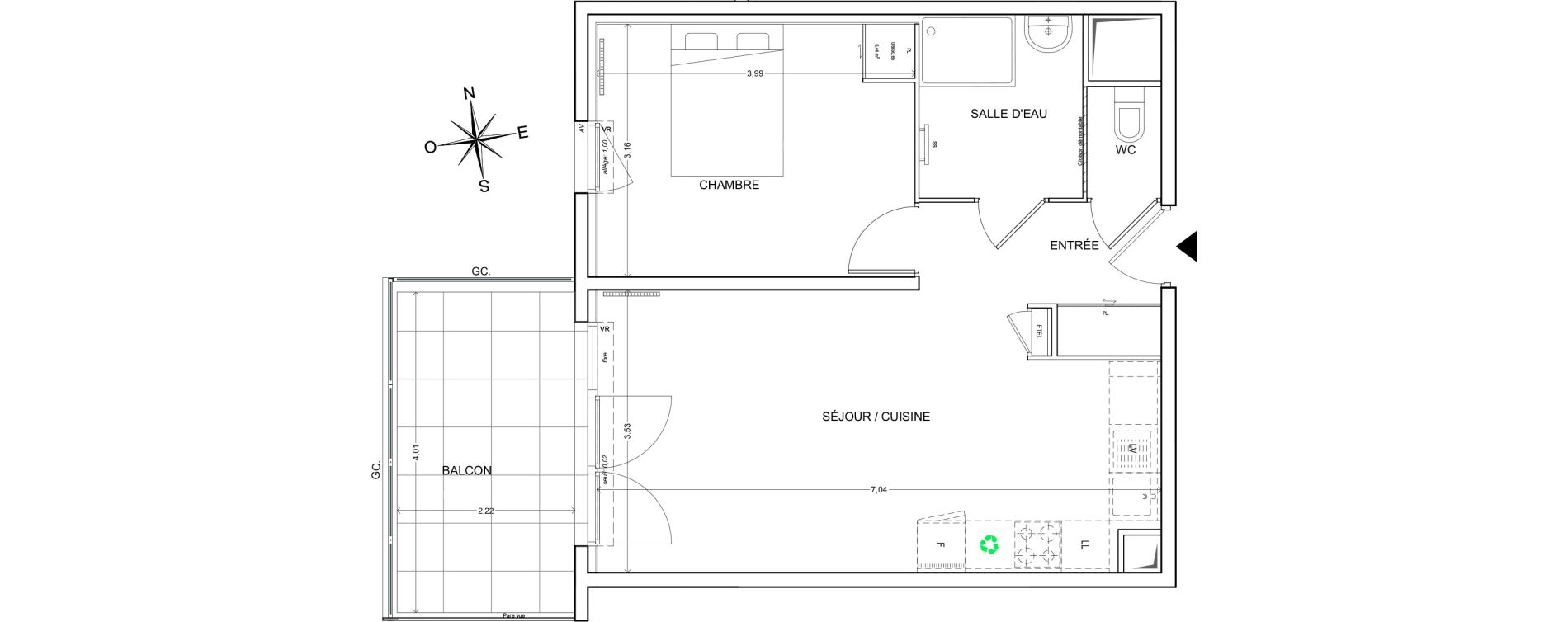 Appartement T2 de 46,10 m2 &agrave; Fr&eacute;jus Vaslescure