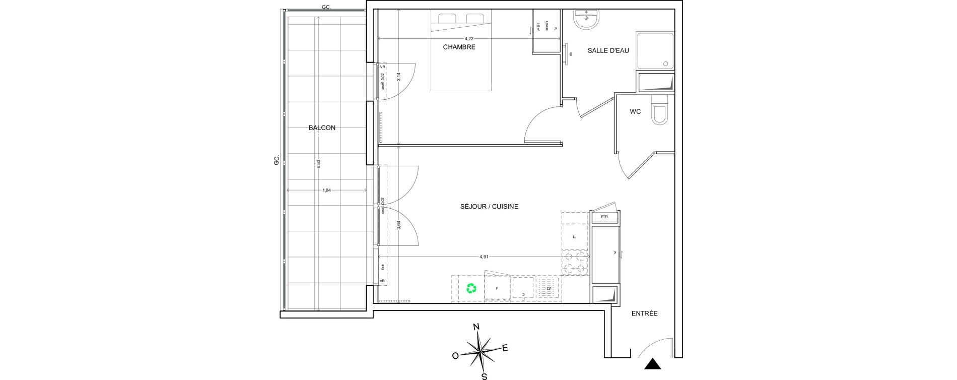 Appartement T2 de 46,76 m2 &agrave; Fr&eacute;jus Vaslescure