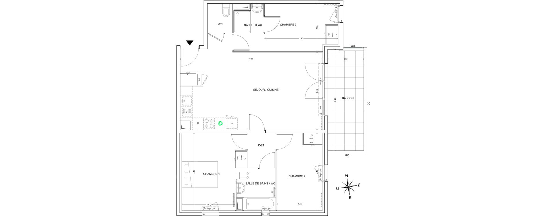 Appartement T4 de 78,00 m2 &agrave; Fr&eacute;jus Vaslescure