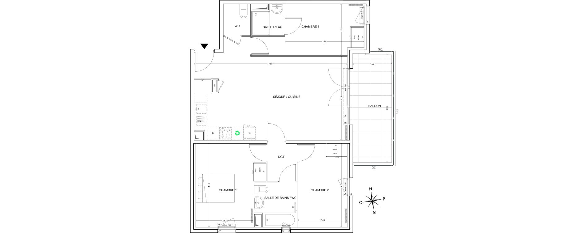 Appartement T4 de 78,00 m2 &agrave; Fr&eacute;jus Vaslescure