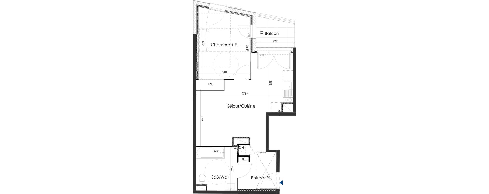 Appartement T2 de 46,28 m2 &agrave; Gar&eacute;oult Centre