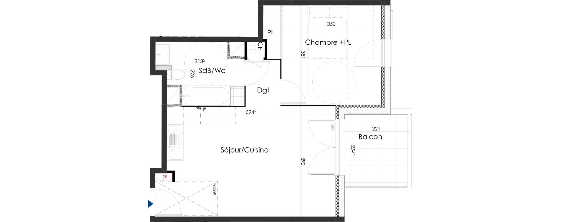 Appartement T2 de 44,67 m2 &agrave; Gar&eacute;oult Centre