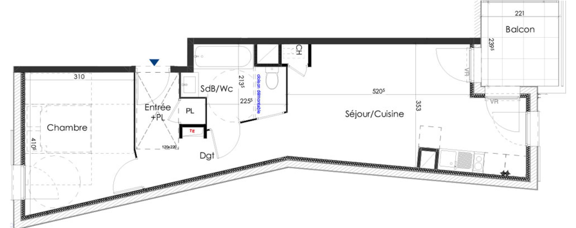 Appartement T2 de 45,75 m2 &agrave; Gar&eacute;oult Centre