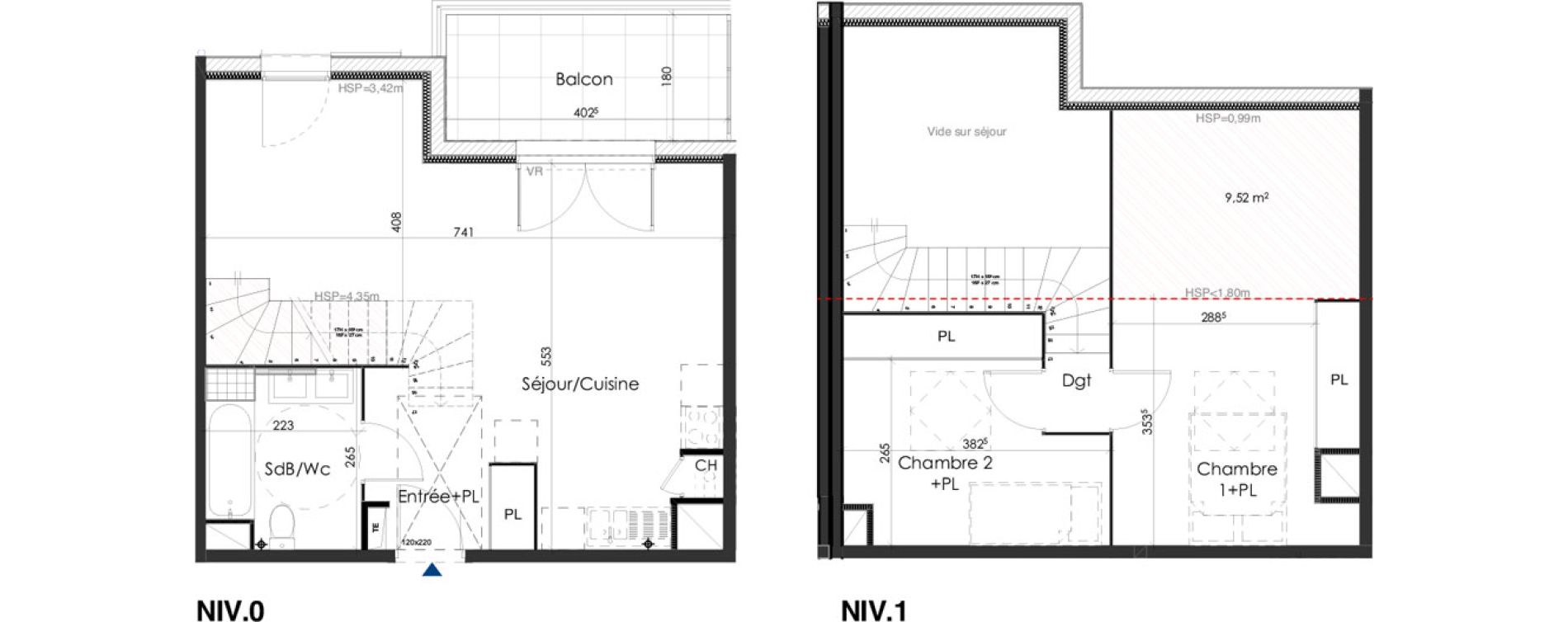 Duplex T3 de 63,80 m2 &agrave; Gar&eacute;oult Centre