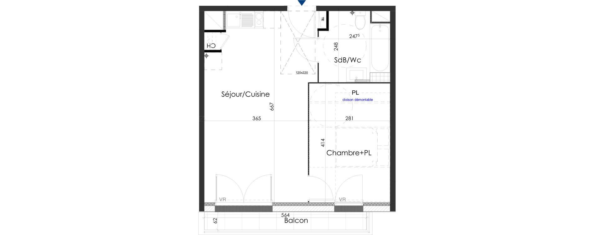 Appartement T2 de 40,92 m2 &agrave; Gar&eacute;oult Centre