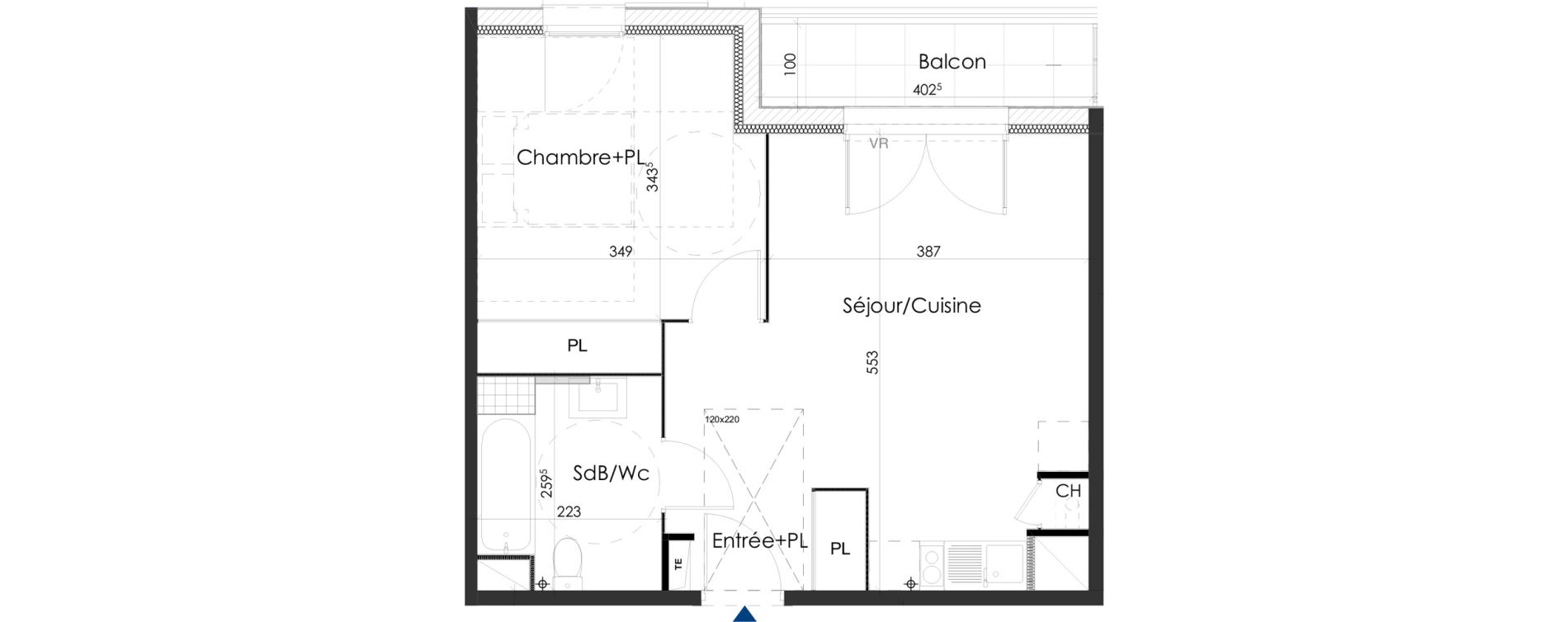 Appartement T2 de 42,60 m2 &agrave; Gar&eacute;oult Centre