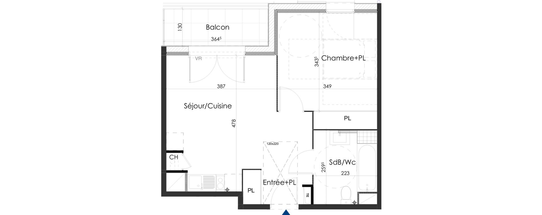 Appartement T2 de 40,72 m2 &agrave; Gar&eacute;oult Centre