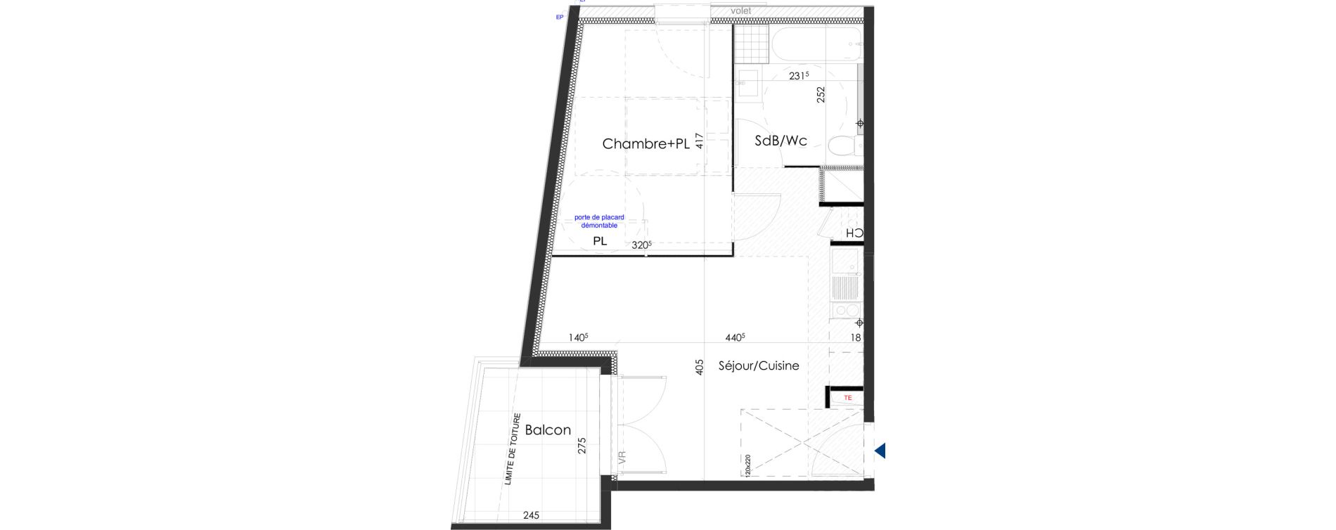 Appartement T2 de 40,07 m2 &agrave; Gar&eacute;oult Centre