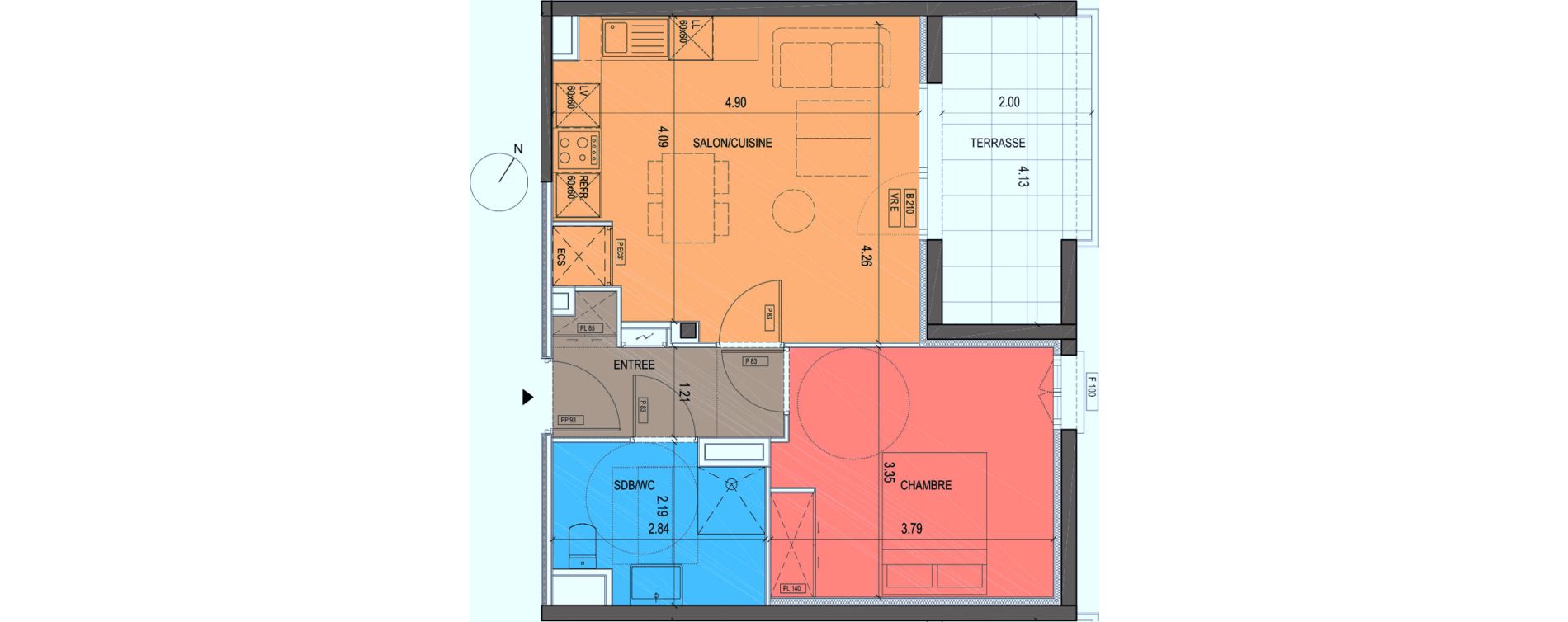 Appartement T2 de 42,31 m2 &agrave; Grimaud Centre
