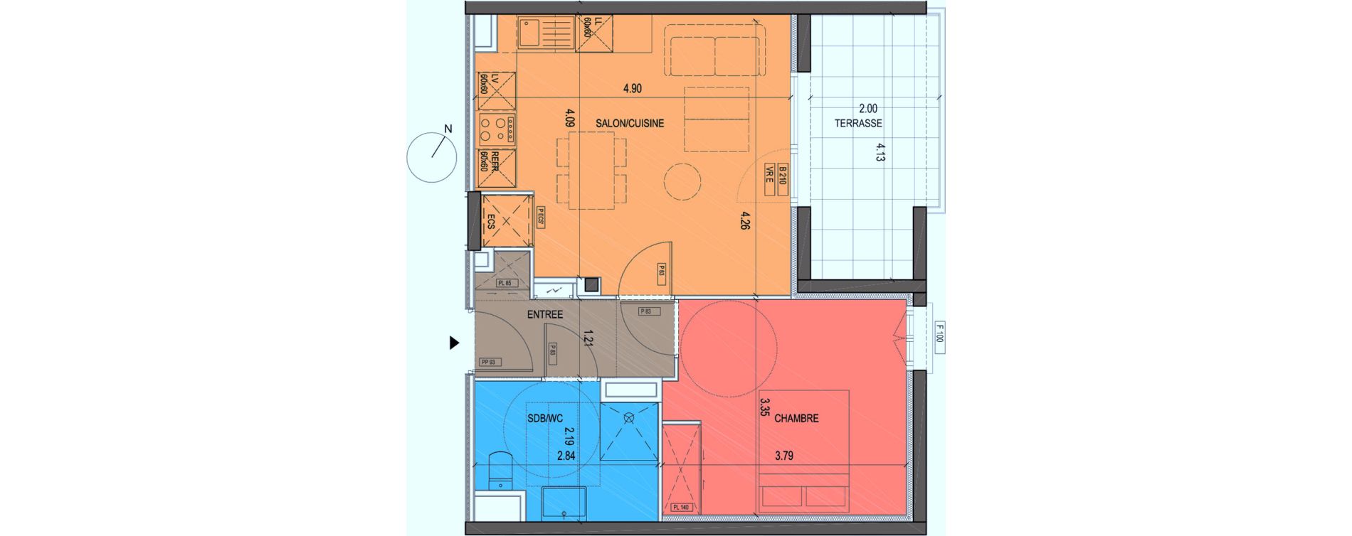 Appartement T2 de 42,23 m2 &agrave; Grimaud Centre