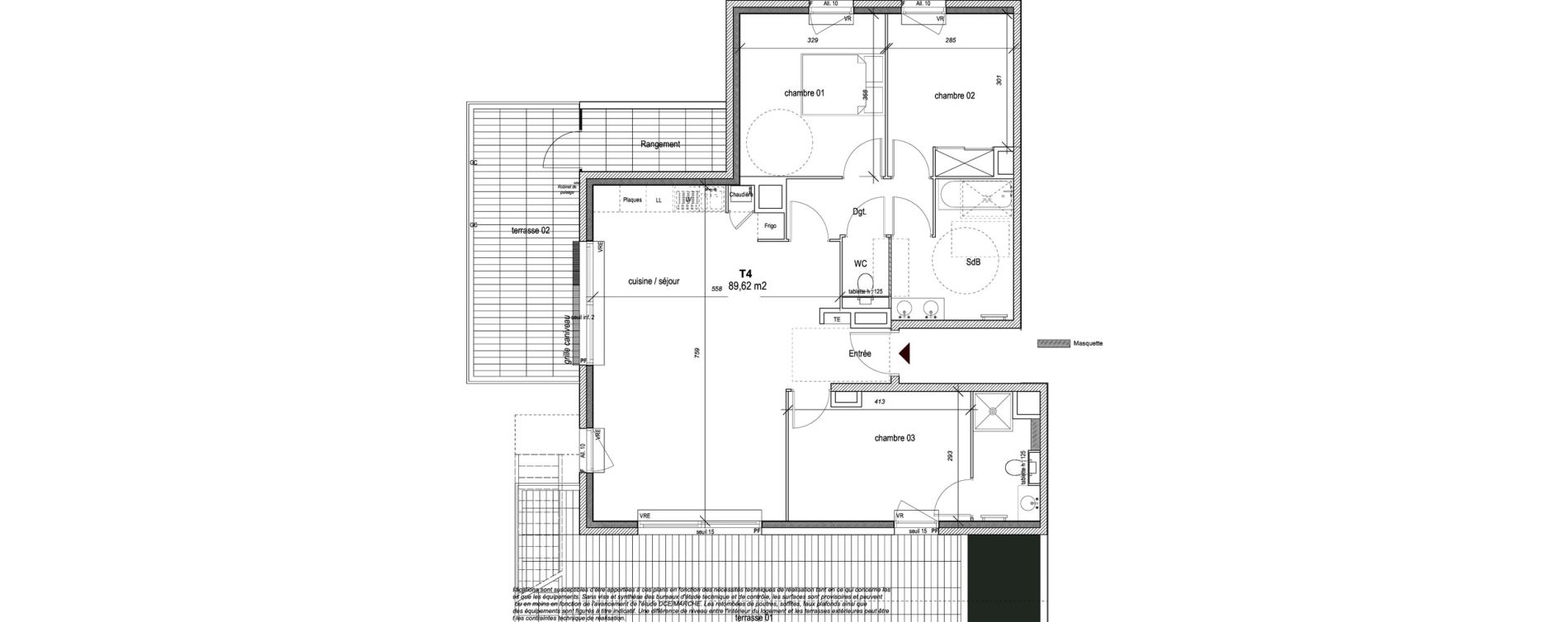 Appartement T4 de 89,62 m2 &agrave; Hy&egrave;res Centre