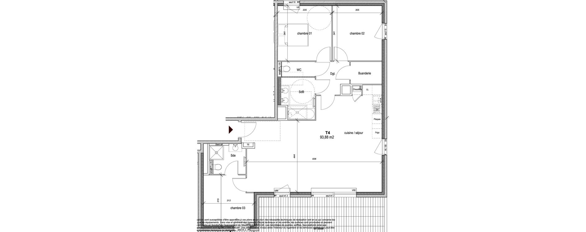 Appartement T4 de 93,88 m2 &agrave; Hy&egrave;res Centre