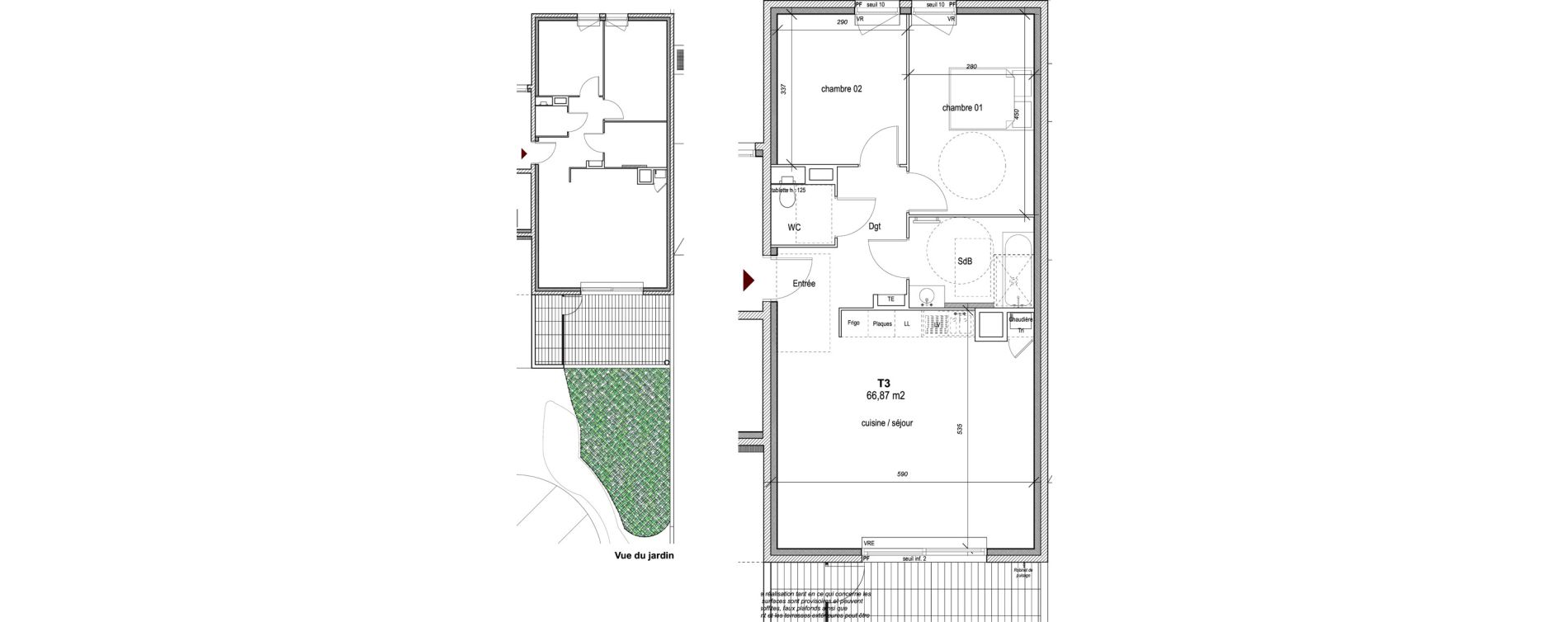 Appartement T3 de 66,87 m2 &agrave; Hy&egrave;res Centre