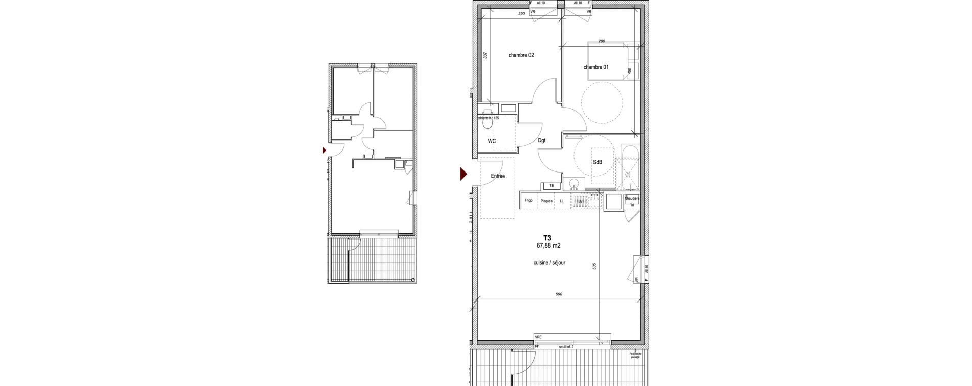 Appartement T3 de 67,88 m2 &agrave; Hy&egrave;res Centre