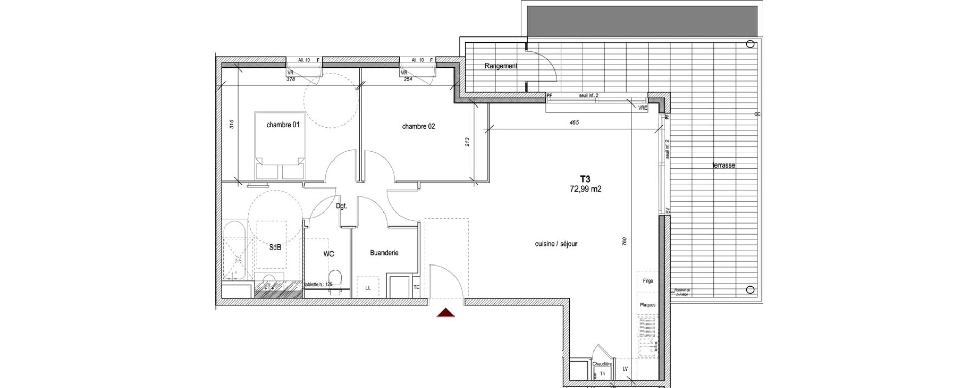 Appartement T3 de 72,99 m2 &agrave; Hy&egrave;res Centre