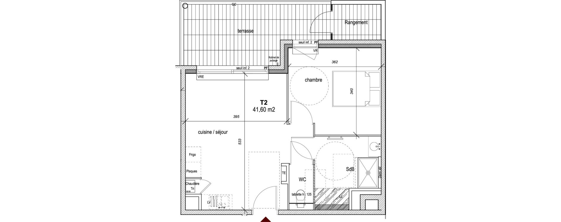 Appartement T2 de 41,60 m2 &agrave; Hy&egrave;res Centre
