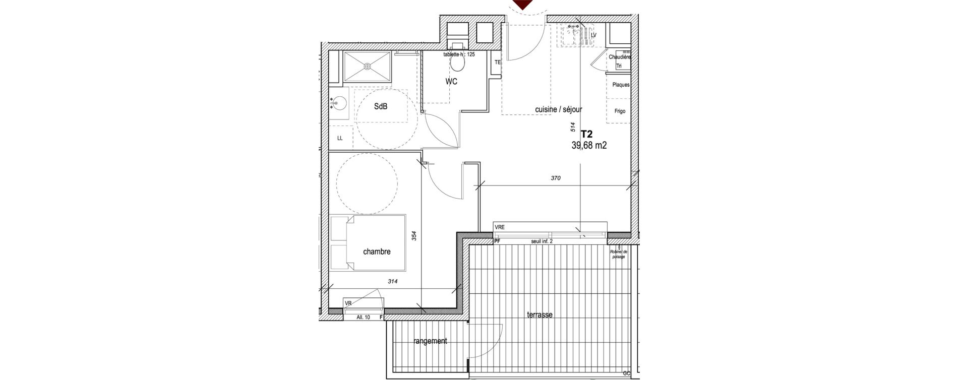 Appartement T2 de 39,68 m2 &agrave; Hy&egrave;res Centre