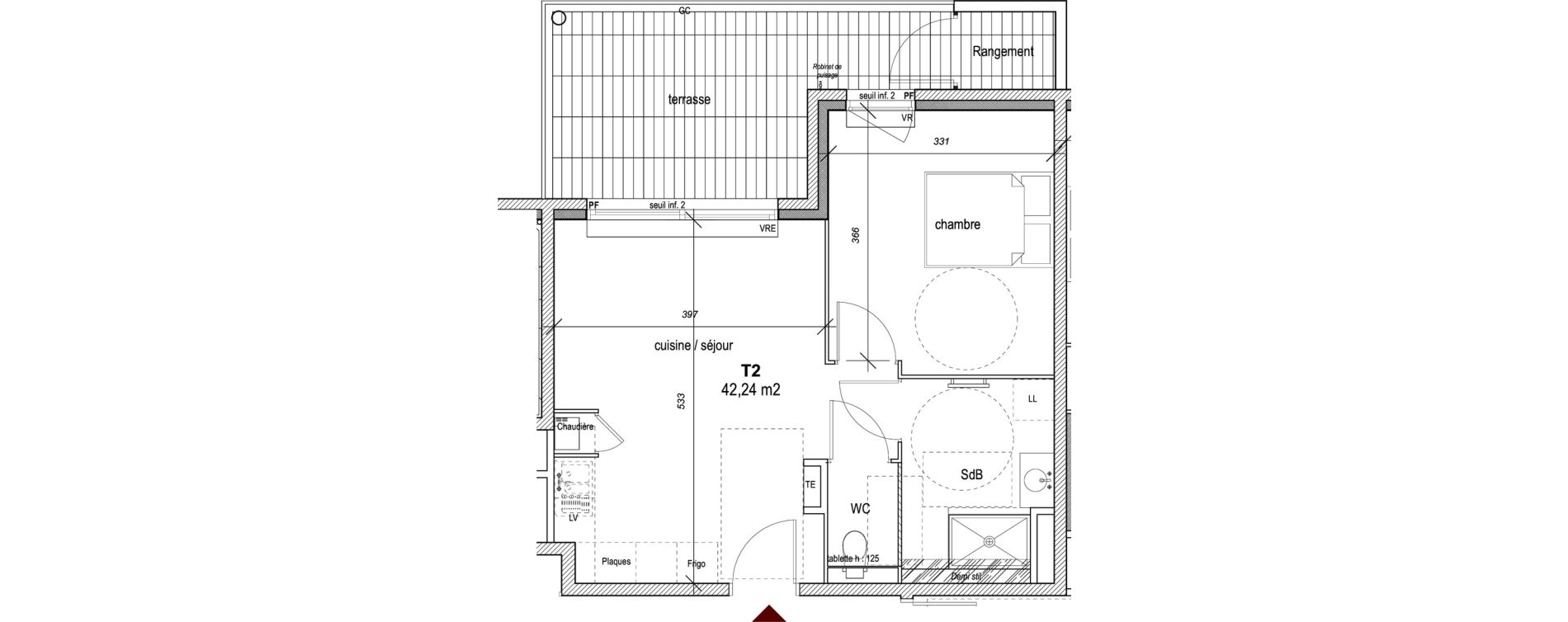 Appartement T2 de 42,24 m2 &agrave; Hy&egrave;res Centre