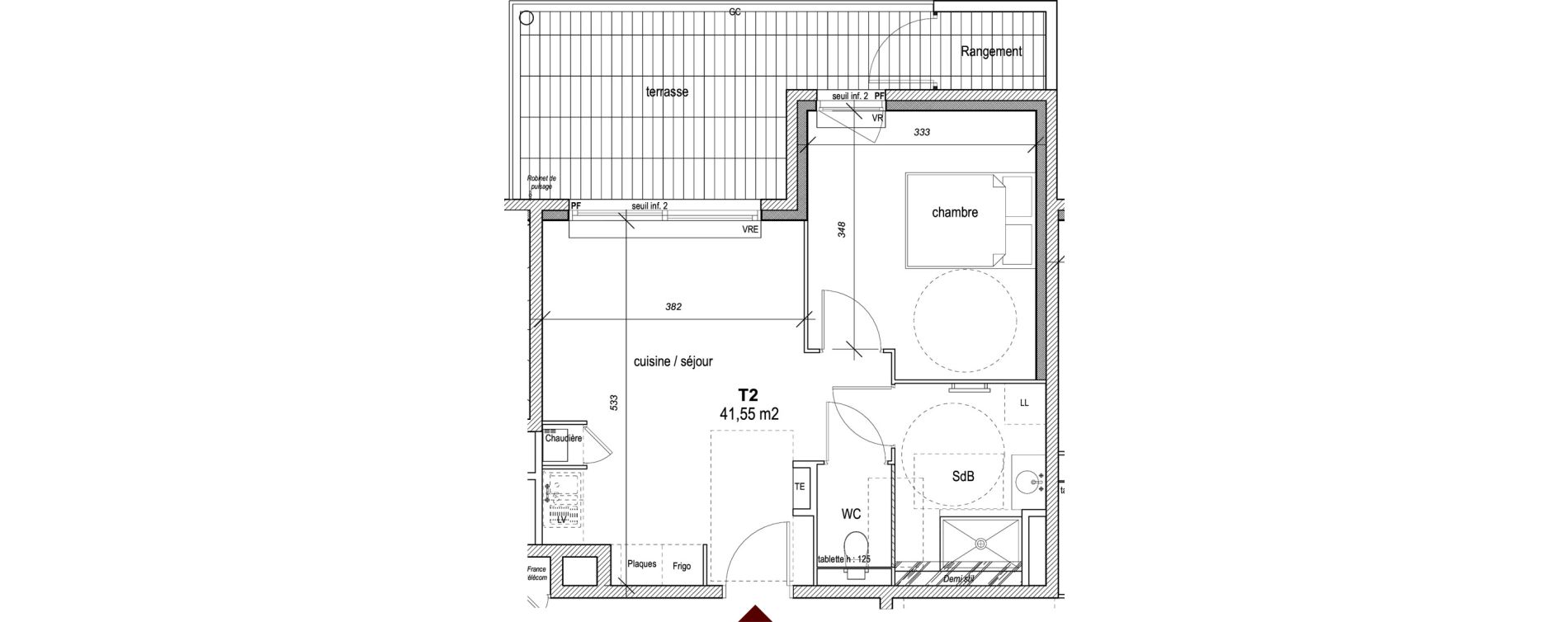 Appartement T2 de 41,55 m2 &agrave; Hy&egrave;res Centre