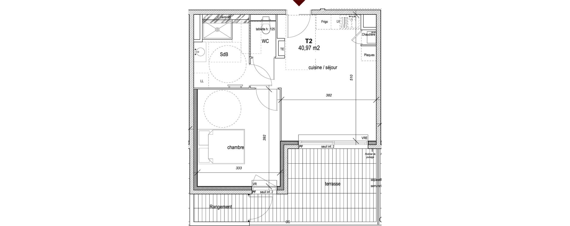 Appartement T2 de 40,97 m2 &agrave; Hy&egrave;res Centre